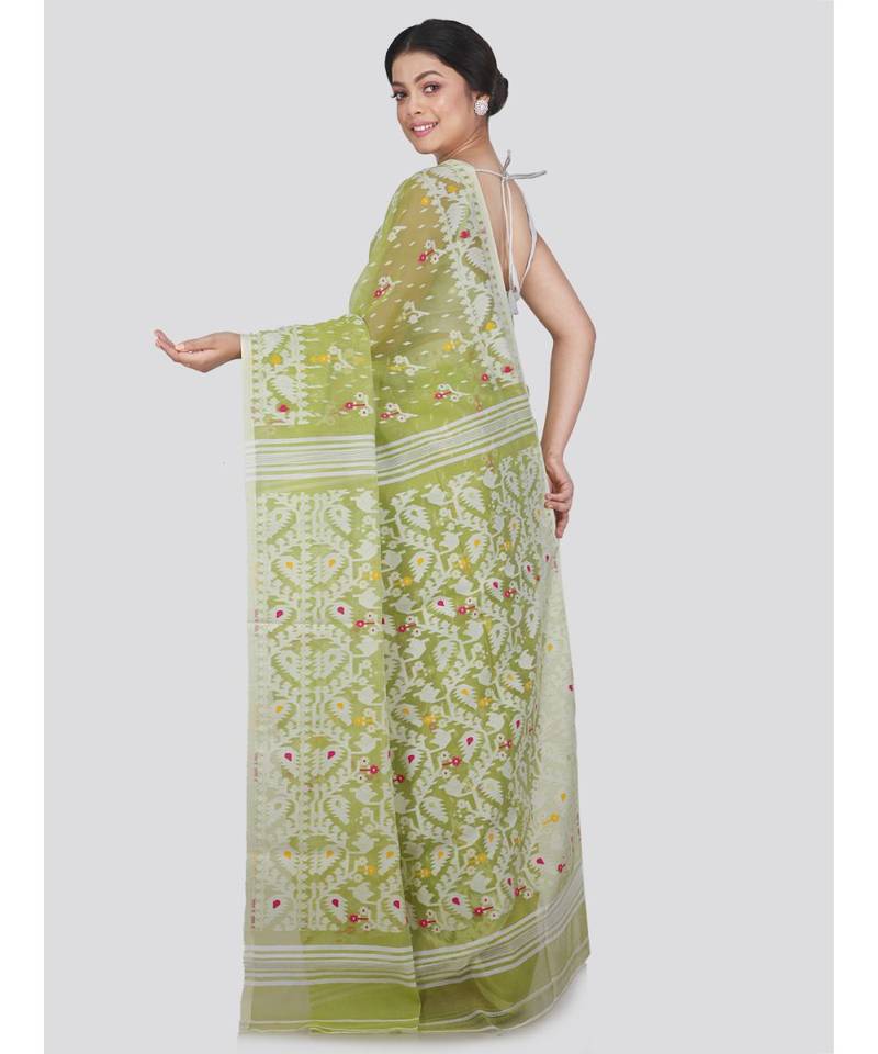 Pinkloom Women'S Green Hand Woven Jamdani-Sarees Without Blouse