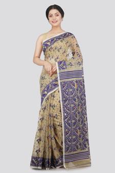 Pinkloom Women'S Beige Hand Woven Jamdani-Sarees Without Blouse