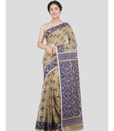 Pinkloom Women'S Beige Hand Woven Jamdani-Sarees Without Blouse
