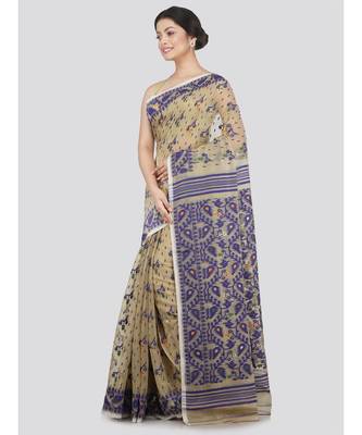 Pinkloom Women'S Beige Hand Woven Jamdani-Sarees Without Blouse 2