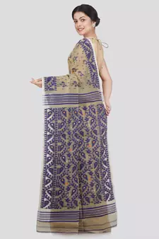 Pinkloom Women'S Beige Hand Woven Jamdani-Sarees Without Blouse