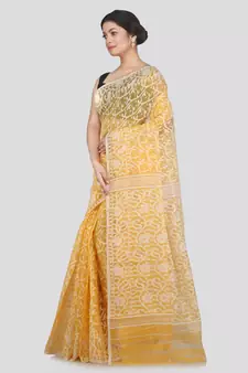 Pinkloom Women'S Yellow Hand Woven Jamdani-Sarees Without Blouse