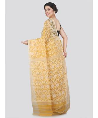 Pinkloom Women'S Yellow Hand Woven Jamdani-Sarees Without Blouse 3
