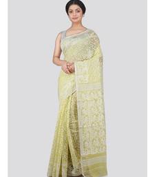 Pinkloom Women'S Yellow Hand Woven Jamdani-Sarees Without Blouse