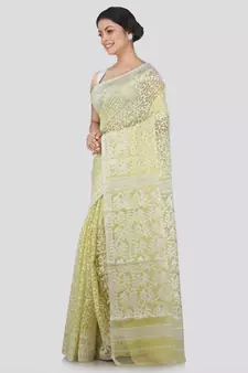 Pinkloom Women'S Yellow Hand Woven Jamdani-Sarees Without Blouse