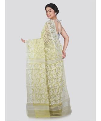 Pinkloom Women'S Yellow Hand Woven Jamdani-Sarees Without Blouse 3