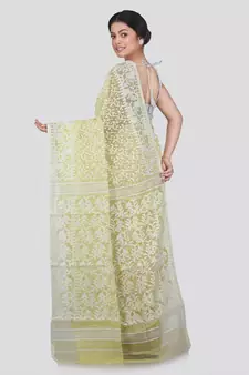 Pinkloom Women'S Yellow Hand Woven Jamdani-Sarees Without Blouse