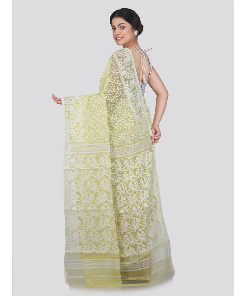 Pinkloom Women'S Yellow Hand Woven Jamdani-Sarees Without Blouse