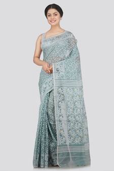 Pinkloom Women'S Grey Hand Woven Jamdani-Sarees Without Blouse