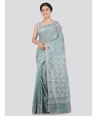 Pinkloom Women'S Grey Hand Woven Jamdani-Sarees Without Blouse 1