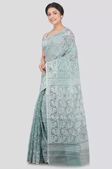 Pinkloom Women'S Grey Hand Woven Jamdani-Sarees Without Blouse