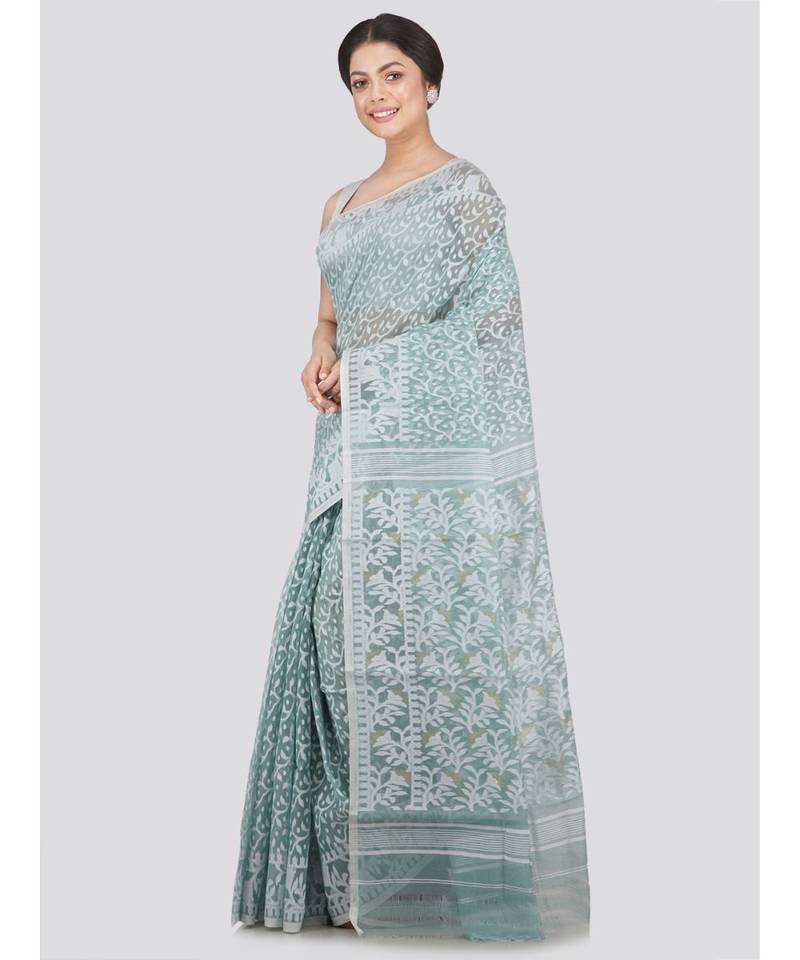 Pinkloom Women'S Grey Hand Woven Jamdani-Sarees Without Blouse
