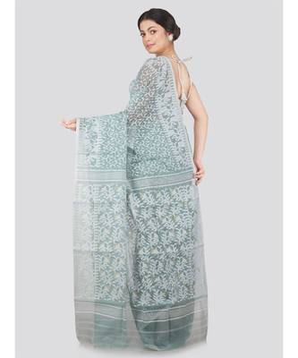 Pinkloom Women'S Grey Hand Woven Jamdani-Sarees Without Blouse 3