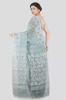 Pinkloom Women'S Grey Hand Woven Jamdani-Sarees Without Blouse