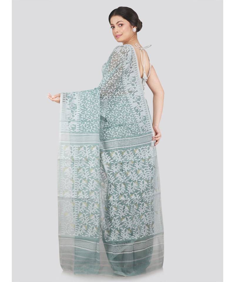 Pinkloom Women'S Grey Hand Woven Jamdani-Sarees Without Blouse