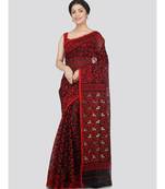 PinkLoom Women's black hand woven jamdani-sarees Without Blouse