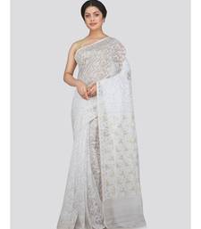 Pinkloom Women'S White Hand Woven Jamdani-Sarees Without Blouse