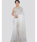Pinkloom Women'S White Hand Woven Jamdani-Sarees Without Blouse
