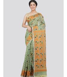 Pinkloom Women'S Green Hand Woven Jamdani-Sarees Without Blouse