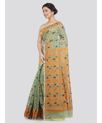 Pinkloom Women'S Green Hand Woven Jamdani-Sarees Without Blouse 2