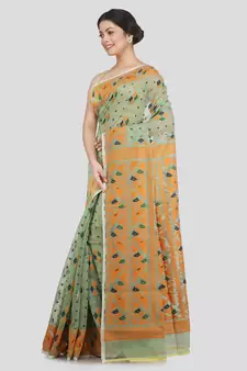 Pinkloom Women'S Green Hand Woven Jamdani-Sarees Without Blouse