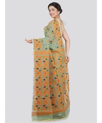 Pinkloom Women'S Green Hand Woven Jamdani-Sarees Without Blouse 3