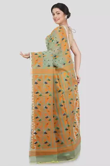 Pinkloom Women'S Green Hand Woven Jamdani-Sarees Without Blouse