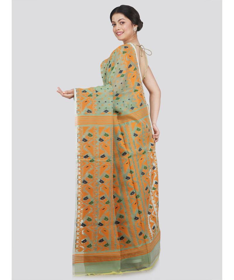 Pinkloom Women'S Green Hand Woven Jamdani-Sarees Without Blouse