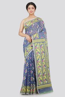 Pinkloom Women'S Blue Hand Woven Jamdani-Sarees Without Blouse