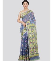 Pinkloom Women'S Blue Hand Woven Jamdani-Sarees Without Blouse