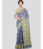 Pinkloom Women'S Blue Hand Woven Jamdani-Sarees Without Blouse