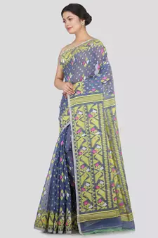 Pinkloom Women'S Blue Hand Woven Jamdani-Sarees Without Blouse