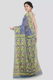 Pinkloom Women'S Blue Hand Woven Jamdani-Sarees Without Blouse