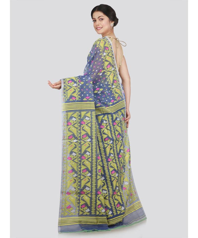 Pinkloom Women'S Blue Hand Woven Jamdani-Sarees Without Blouse