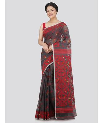 Pinkloom Women'S Grey Hand Woven Jamdani-Sarees Without Blouse 1