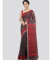 Pinkloom Women'S Grey Hand Woven Jamdani-Sarees Without Blouse