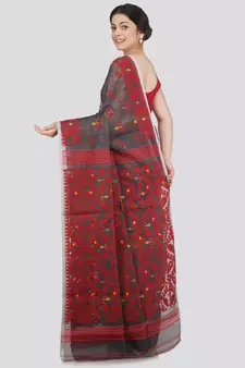 Pinkloom Women'S Grey Hand Woven Jamdani-Sarees Without Blouse