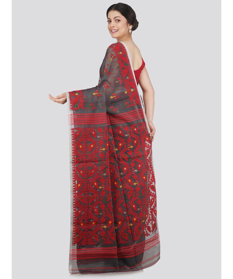 Pinkloom Women'S Grey Hand Woven Jamdani-Sarees Without Blouse