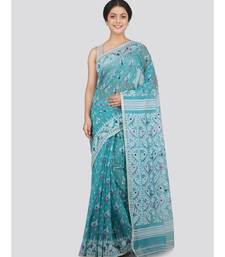Pinkloom Women'S Turquoise Hand Woven Jamdani-Sarees Without Blouse
