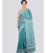 Pinkloom Women'S Turquoise Hand Woven Jamdani-Sarees Without Blouse