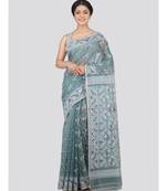 PinkLoom Women's grey hand woven jamdani-sarees Without Blouse