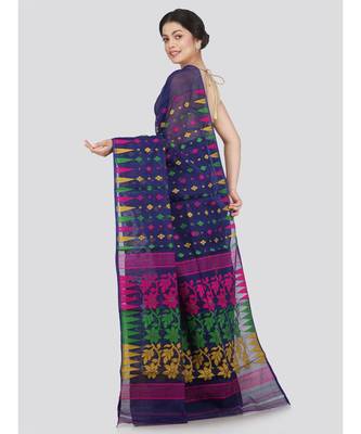 Pinkloom Women'S Blue Hand Woven Jamdani-Sarees Without Blouse 3