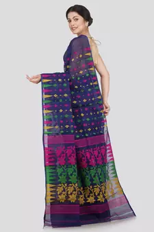 Pinkloom Women'S Blue Hand Woven Jamdani-Sarees Without Blouse