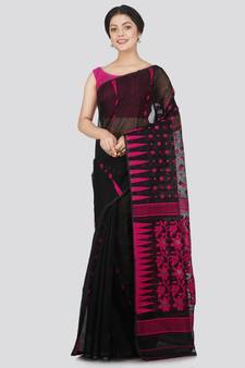 Pinkloom Women'S Black Hand Woven Jamdani-Sarees Without Blouse