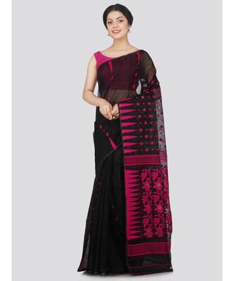 Pinkloom Women'S Black Hand Woven Jamdani-Sarees Without Blouse 1