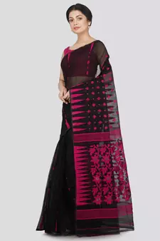 Pinkloom Women'S Black Hand Woven Jamdani-Sarees Without Blouse