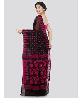 Pinkloom Women'S Black Hand Woven Jamdani-Sarees Without Blouse 3