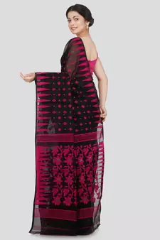 Pinkloom Women'S Black Hand Woven Jamdani-Sarees Without Blouse