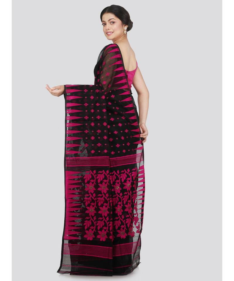 Pinkloom Women'S Black Hand Woven Jamdani-Sarees Without Blouse