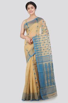 Pinkloom Women'S Beige Hand Woven Jamdani-Sarees Without Blouse